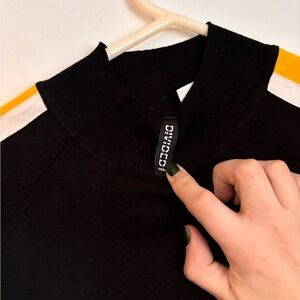 Divided Black Top with Yellow and White Accents